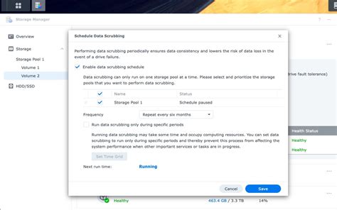 Note Only storage pools that support data scrubbing can be added to data scrubbing schedules. . Synology data scrubbing
